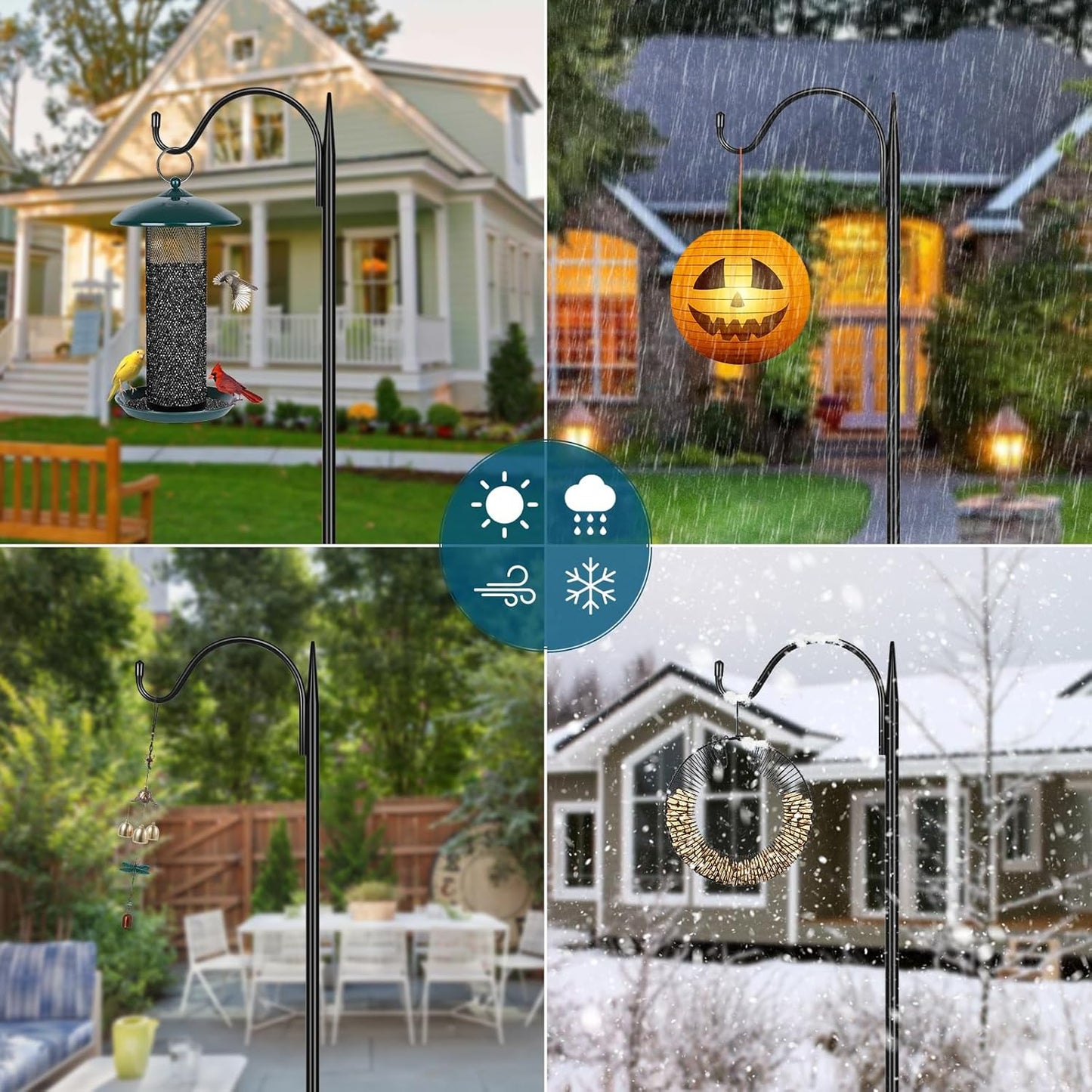 Gtongoko 47 inch Small Shepherds Hooks for Outdoor with 5 Prongs, Adjustable Bird Feeder Pole Garden Hooks for Hanging Lanterns, Plants Baskets, Hummingbird Feeders, 1 Pack