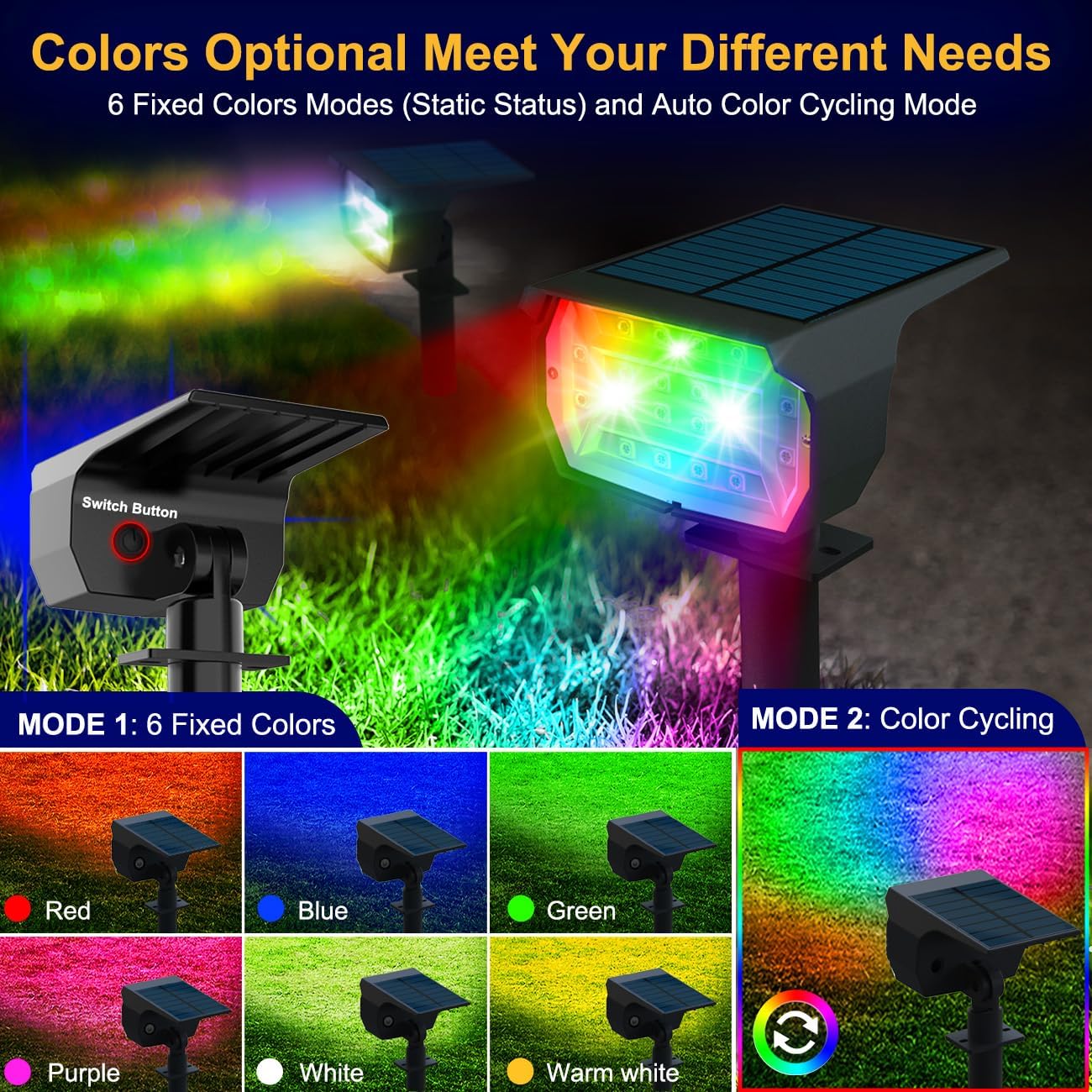 nipify 8 Pack Solar Spot Lights Outdoor Color Changing, 7 Modes Halloween RGB Solar Powered Waterproof Spotlight, Landscape Lighting for Outside Yard Garden Pathway