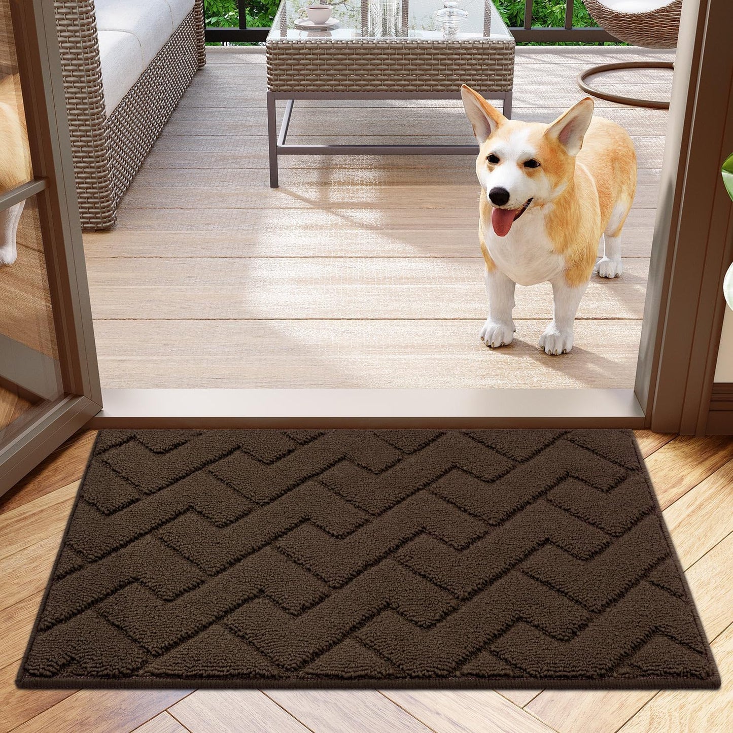hicorfe Indoor Doormat, Odor-Free Door mat, Non Slip Door Mats 20"x31.5" Absorbent Resist Dirt Entrance Inside Floor Mats for Entryway Washable Low-Profile(Coffee)