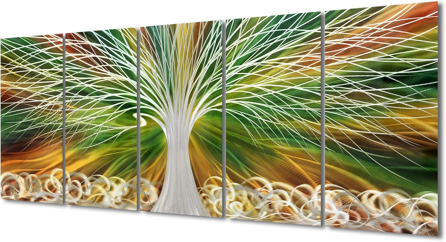 Yihui Arts Abstract Metal Wall Art - Tree Of Life Hand Crafted 5 Pieces Panels Large Big Unique 3D Aluminum Modern Contemporary Home Accent
