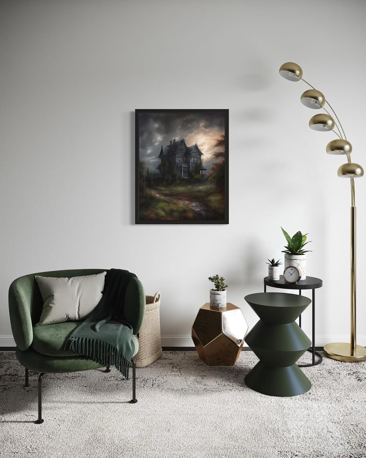 Haunted House Poster Art Print, Halloween Scary Vintage Wall Art Academia Spooky Painting Decoration for Horror Prints, Gothic Posters Bedroom Decor 89 (Haunted House, 8 x 10 inches, Black Frame)