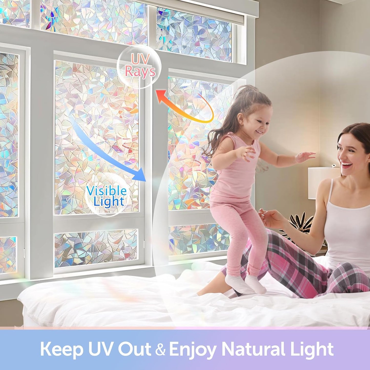 HIDBEA Window Privacy Film Non-Adhesive Static Cling Stained Glass Window Film Rainbow Glass Stickers Reusable Anti UV 3D Decorative Window Film for Home Door, 17.3 x 78.7 Inch