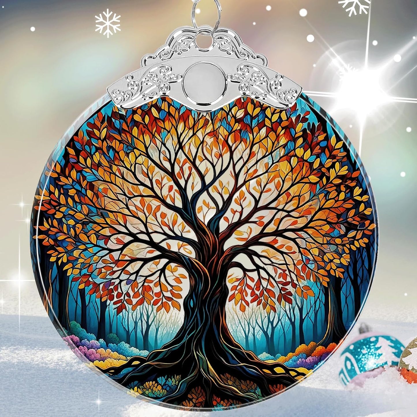 Tree of Life Stained Glass Christmas Ornament - Hanging Ornaments for Christmas Tree Decorations -Holiday Keepsake Present Exchange Idea -2