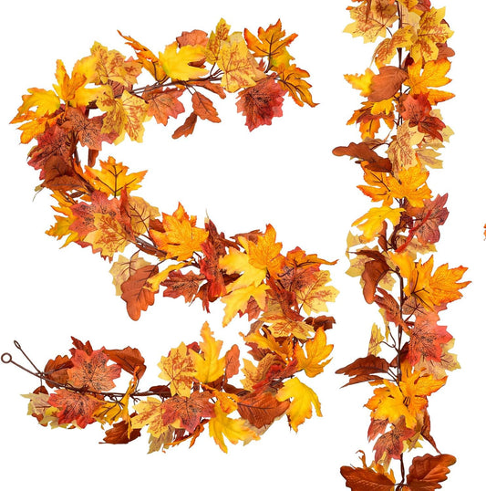 Fall Maple Leaf, 2 Pack 5.9Ft/Piece Hanging Vine Garland Artificial Autumn Foliage Thanksgiving Decor for Home Wedding Fireplace Party Christmas