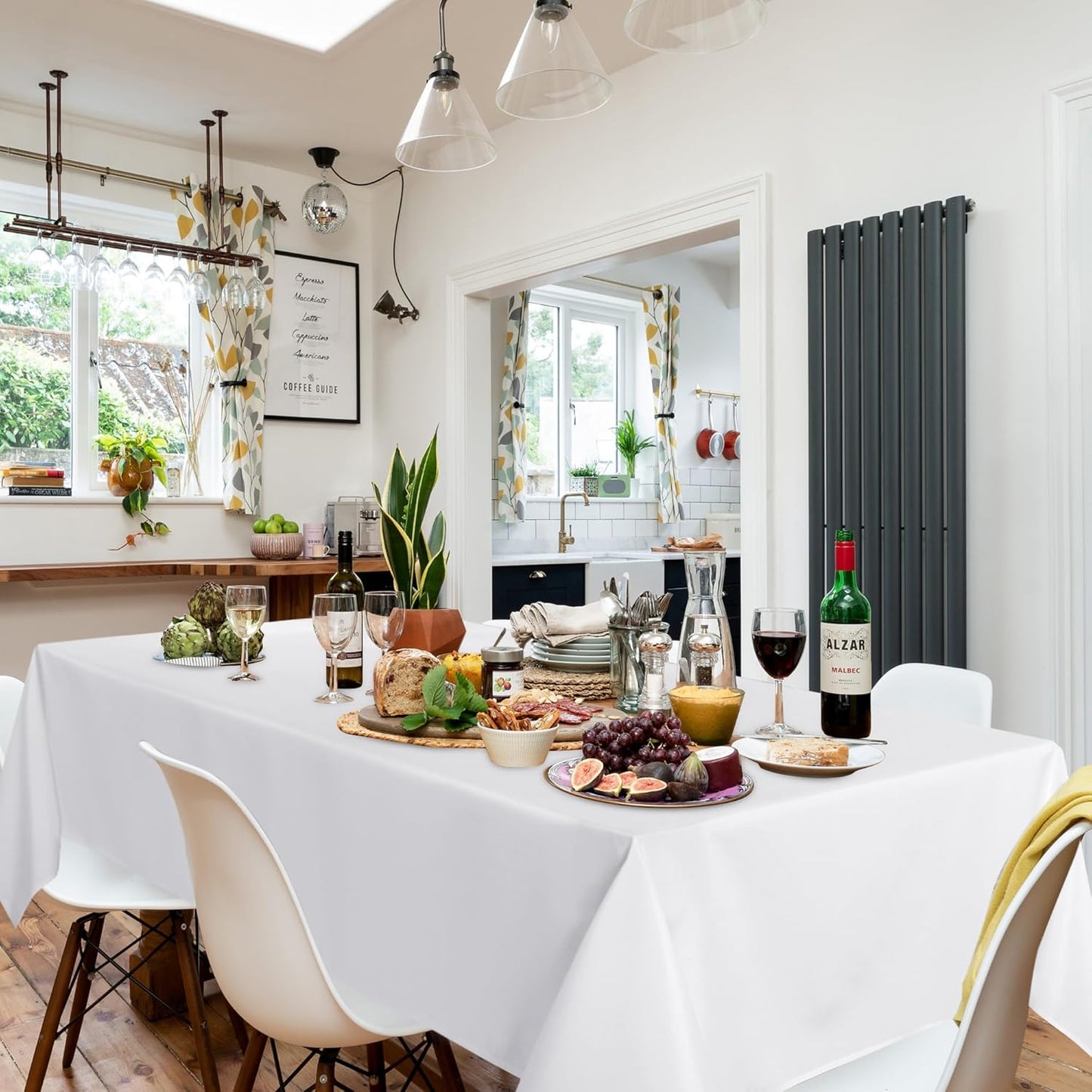 sancua 4 Pack White Tablecloth 60 x 84 Inch, Rectangle Table Cloth for 4ft Tables - Stain and Wrinkle Resistant Washable Polyester Table Cover for Dining Wedding Banquet Party Buffet Restaurant