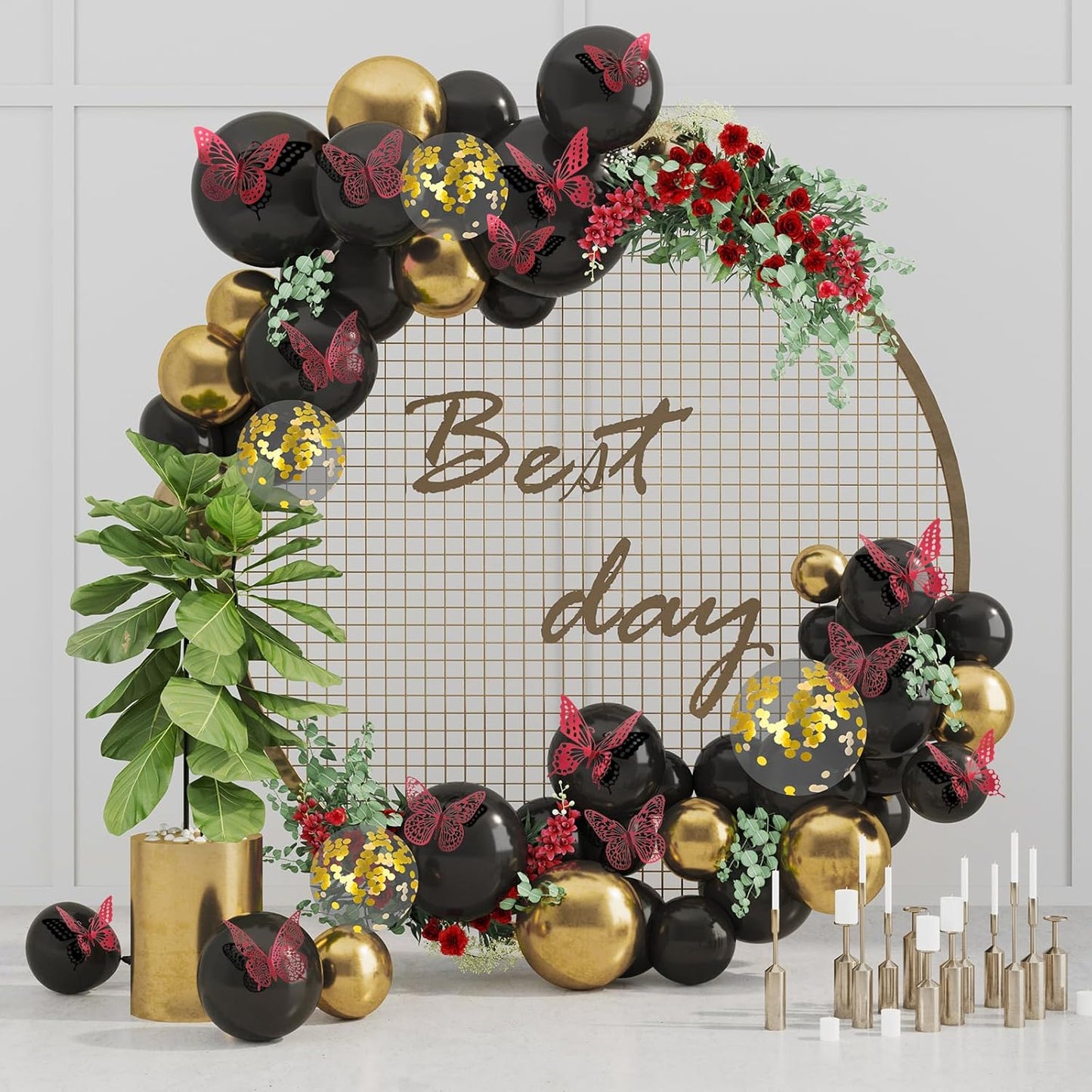 SAOROPEB 3D Butterfly Wall Decor - 48 Pcs, 4 Styles, 3 Sizes - Removable Stickers (Blood Red) for Birthday & Party Celebrations