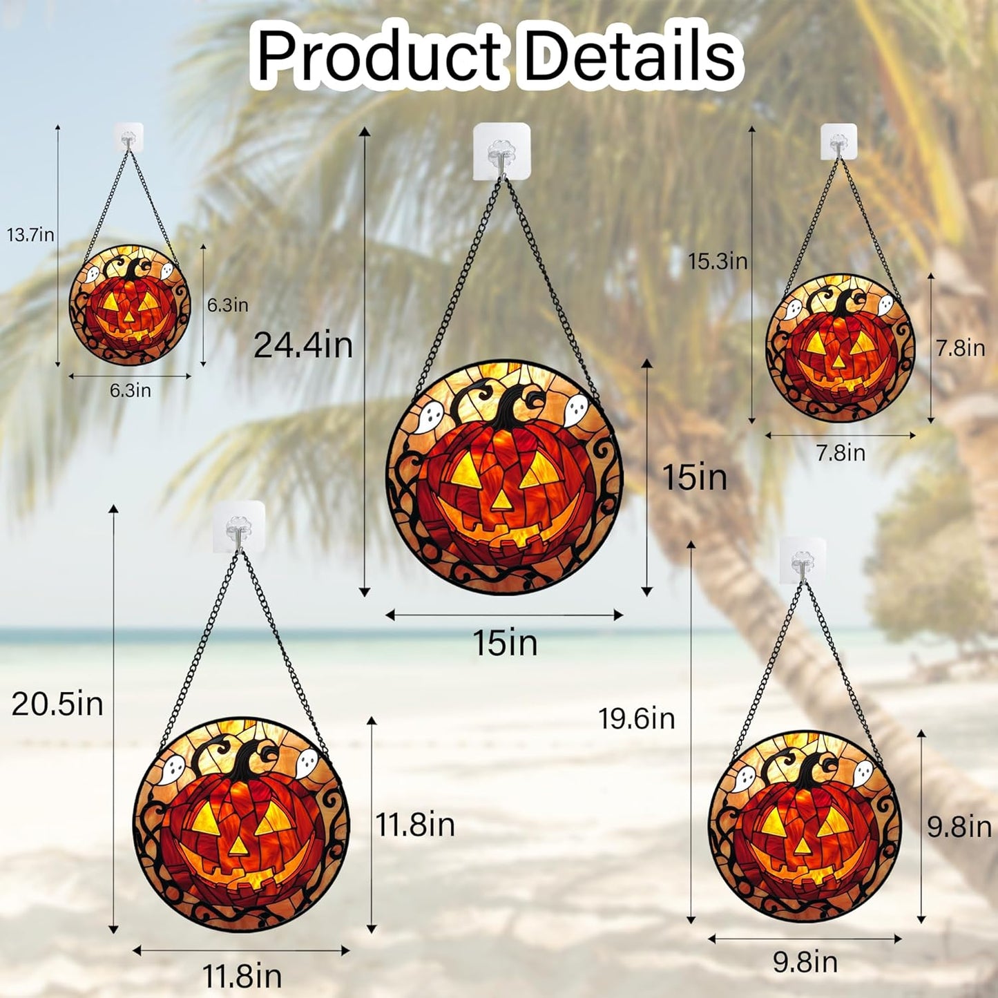 Stained Glass Window Hanging - Halloween Decorations Evil Pumpkin Orange Suncatcher for Doors Garden Indoor Funny Spooky Sun Catchers Gothic Decor Horror Gifts for Women Men Friend 7.8 in
