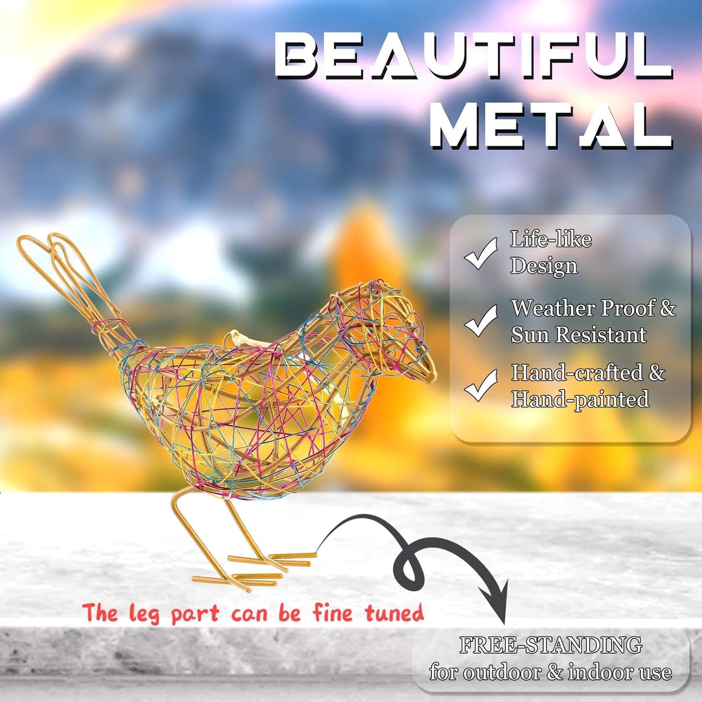 Modern Table Decor Set of 3 - Handmade Metal Bird Sculptures with Colorful Wire Weaving, Multi-Pose Rustic Home Accent & Christmas Tree Ornaments