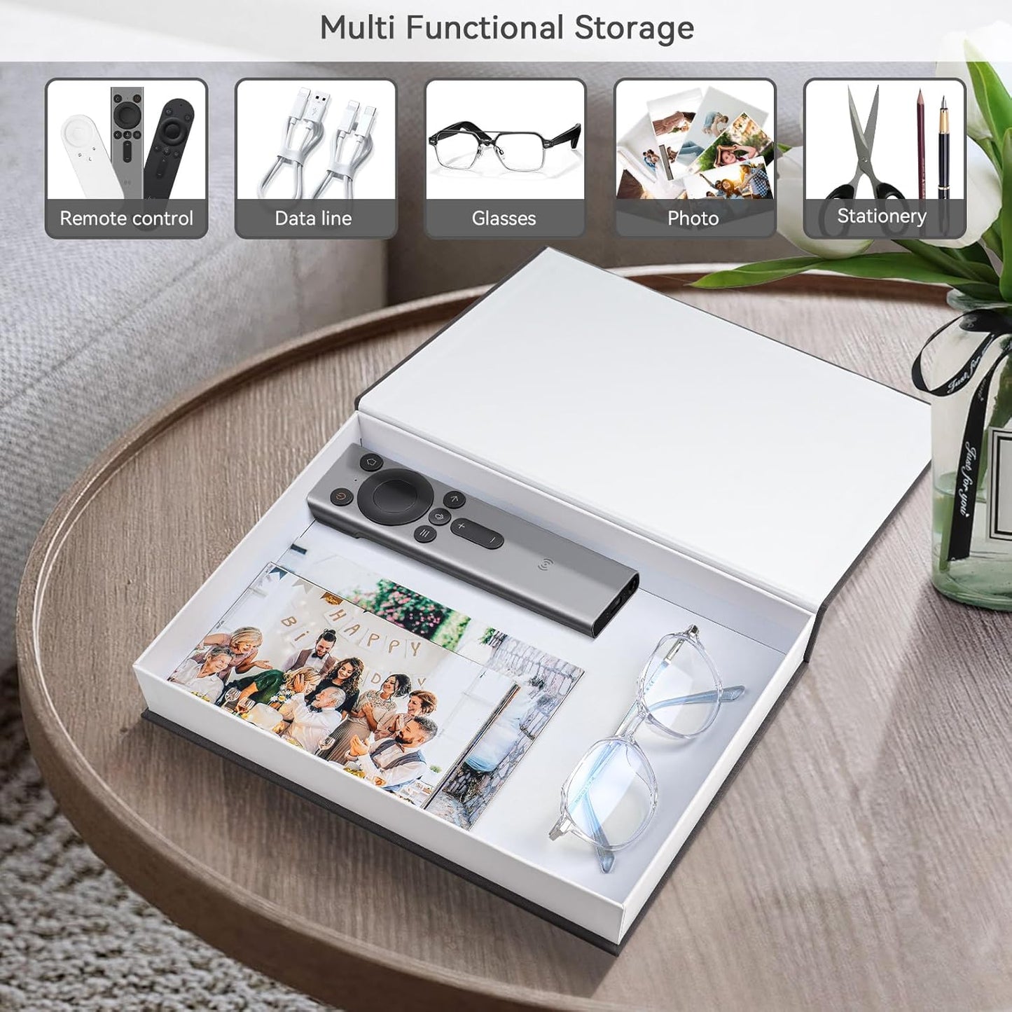 Aesthetic Decorative Books -Set of 3 Minimalist Linen Hardcover Faux/Fake Books for Coffee Table Home Decor Living Room Decoration, Photo Storage or as a Keepsake Box(Black-gray-beige-luxury)