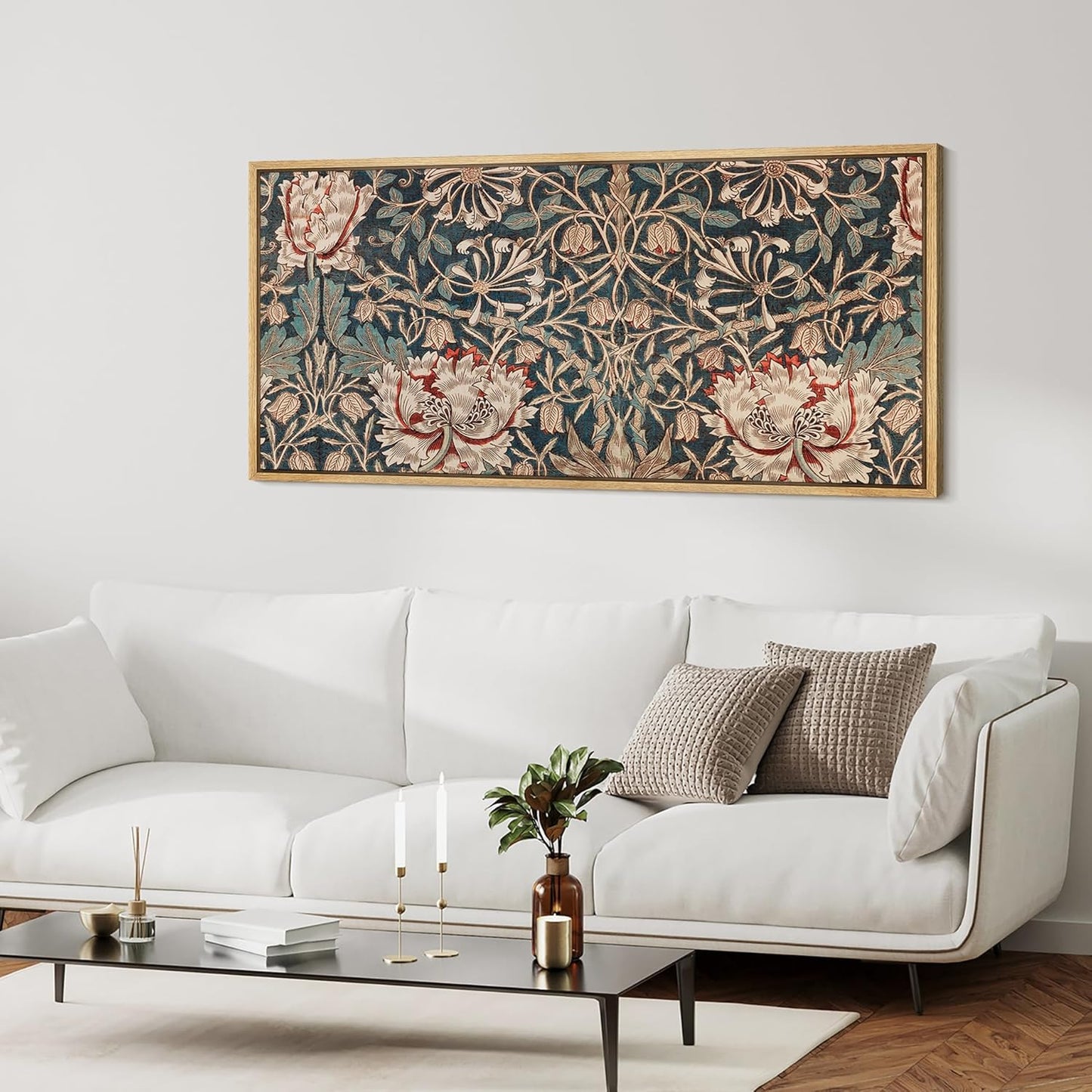 MUDECOR Extra Large Framed Canvas Print Wall Art Botanical Elegance Victorian Style Floral Antique Retro Fine Art Illustrations Decorative Colorful for Bedroom - 60"x30"