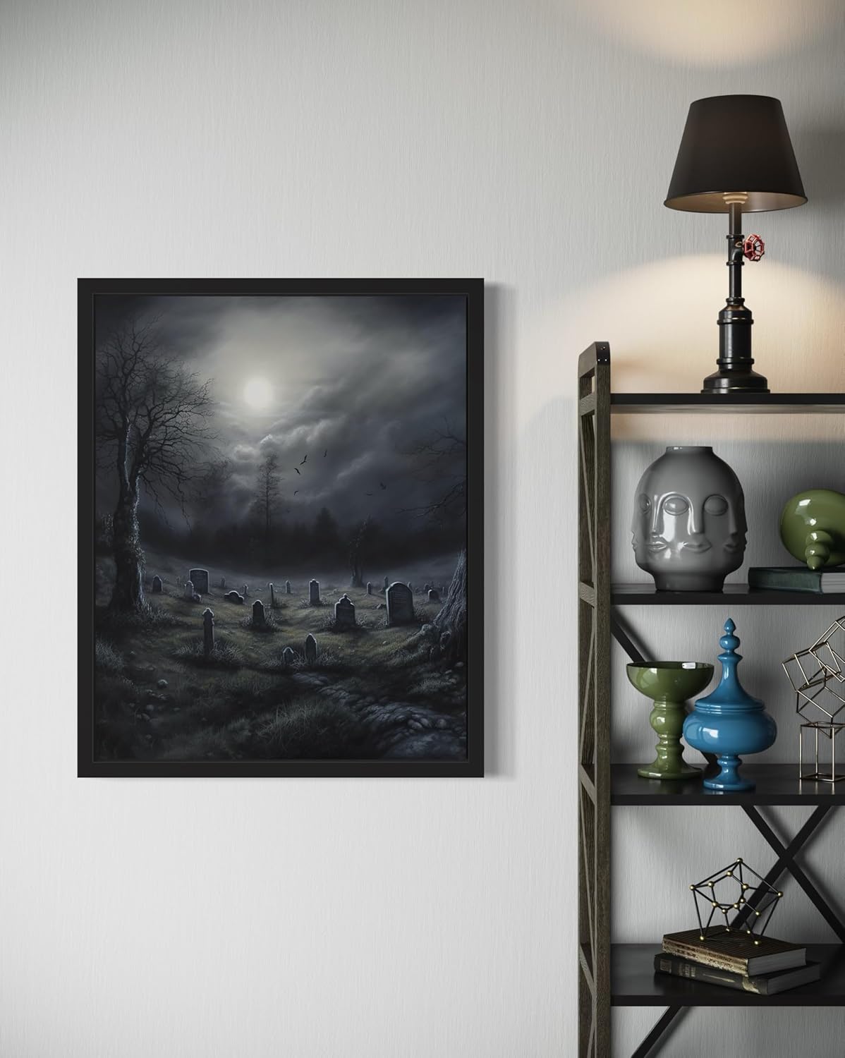Gothic Graveyard Poster Art Print, Halloween Scary Vintage Wall Art Academia Spooky Painting Decoration for Horror Prints, Posters Bedroom Decor 89 (Gothic Graveyard, 16 x 20 inches, Unframed)