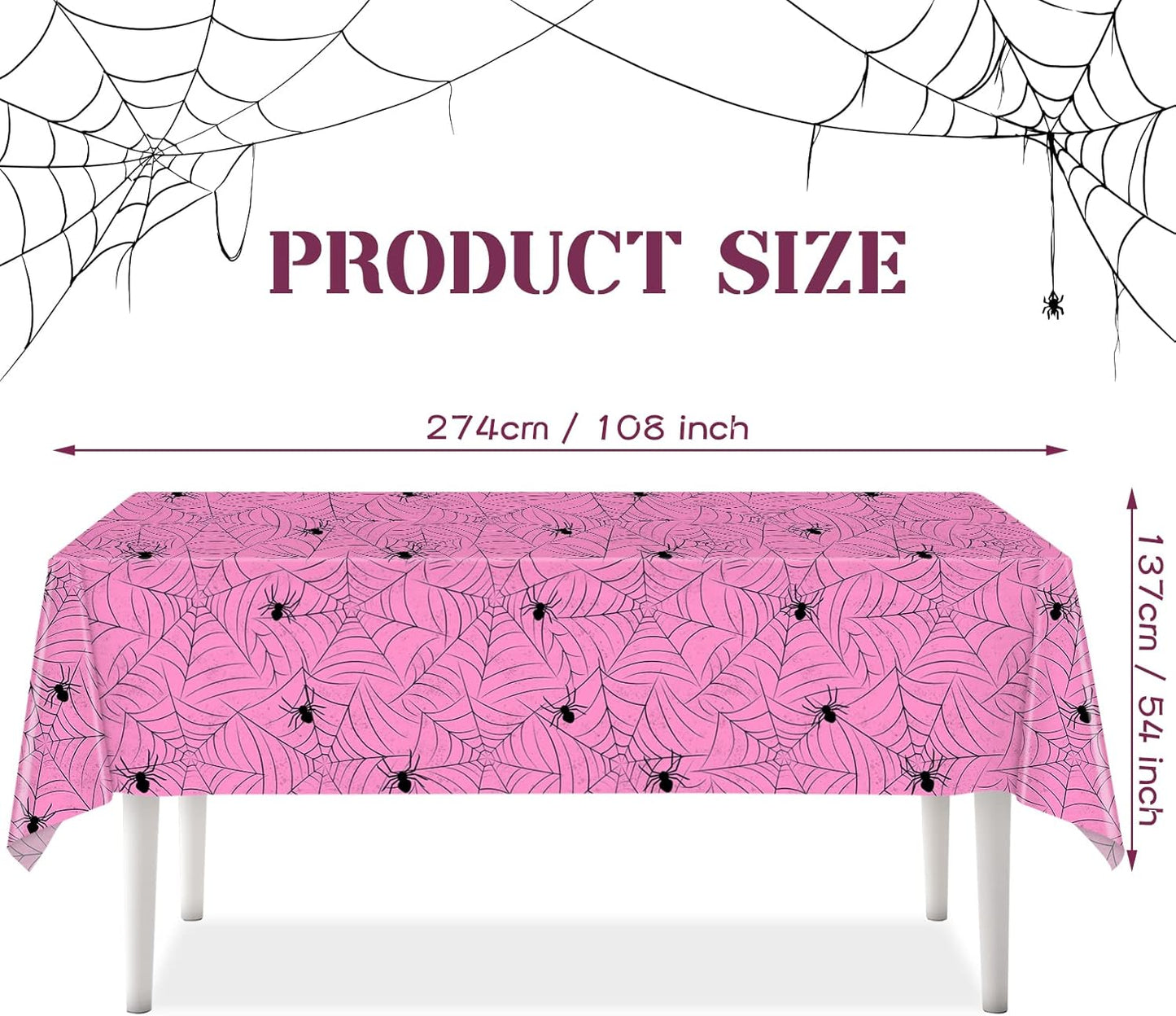 TREWAVE 3 Pack Halloween Spiderweb Tablecloth Rectangular Plastic Spider Web Table Cloth Large Size Table Covers for Home Decor Halloween Party Decorations 54" x 108" (Pink)