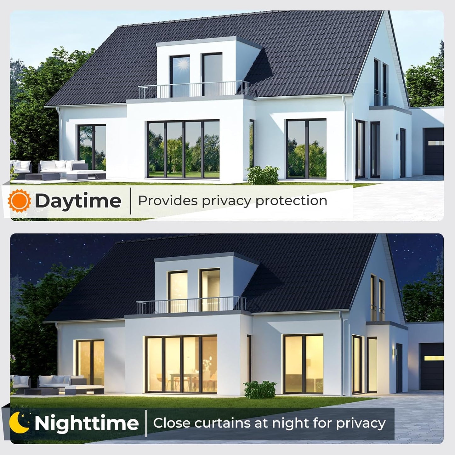 DOWELL Window Privacy Film, One Way Window Tint for Home, Static Cling Anti UV Sun Blocking Reflective Mirror Film, Heat Control See Out Not in Glass Tinting, Black Silver, 23.6" x 157.5"