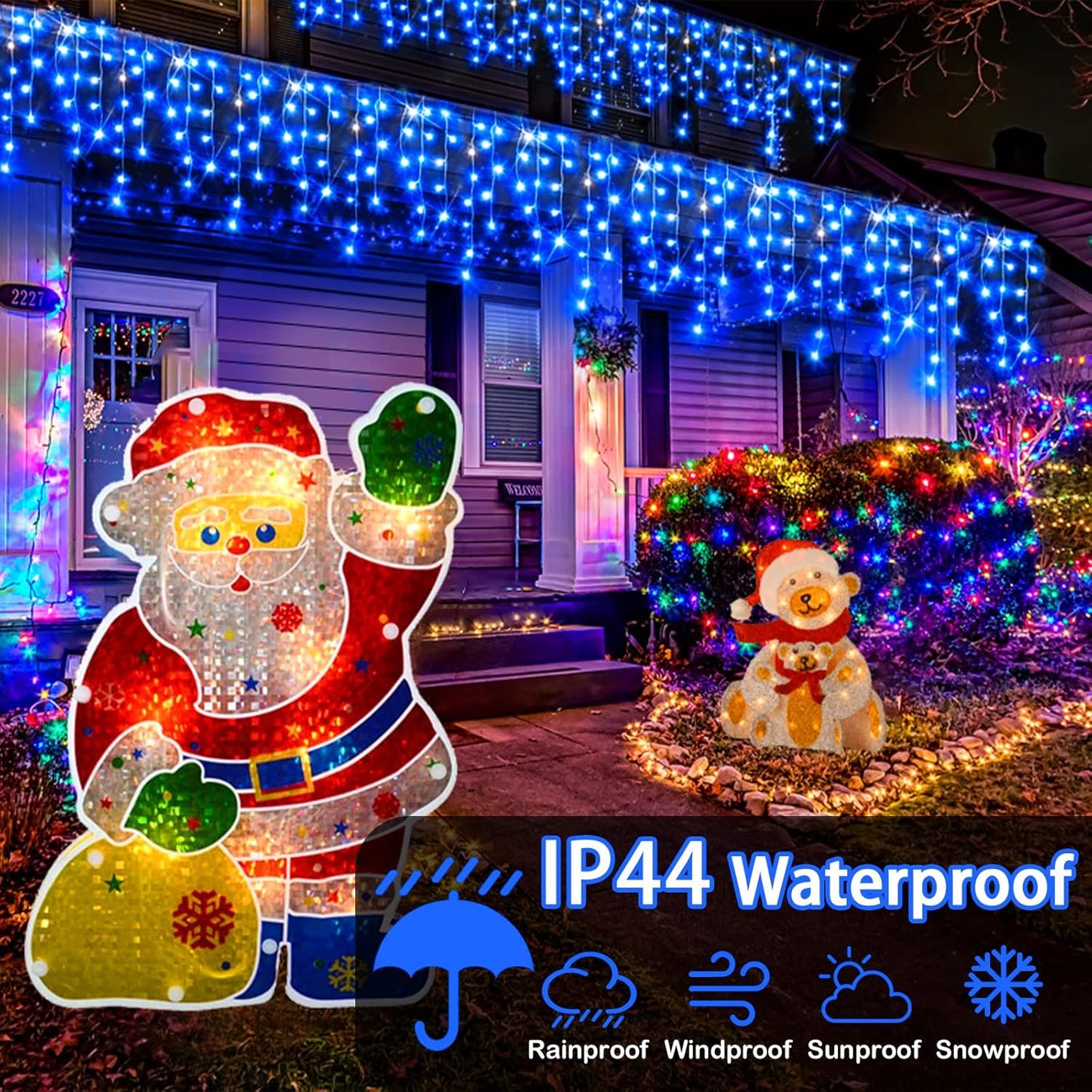Heceltt Christmas Lights Outdoor, 164FT 1600 LED Ice Lights for Outside, 320 Drops Ice String Lights with 8 Modes, Waterproof Timer & Memory for Yard, Garden, Eaves, Patio, Party (Blue)