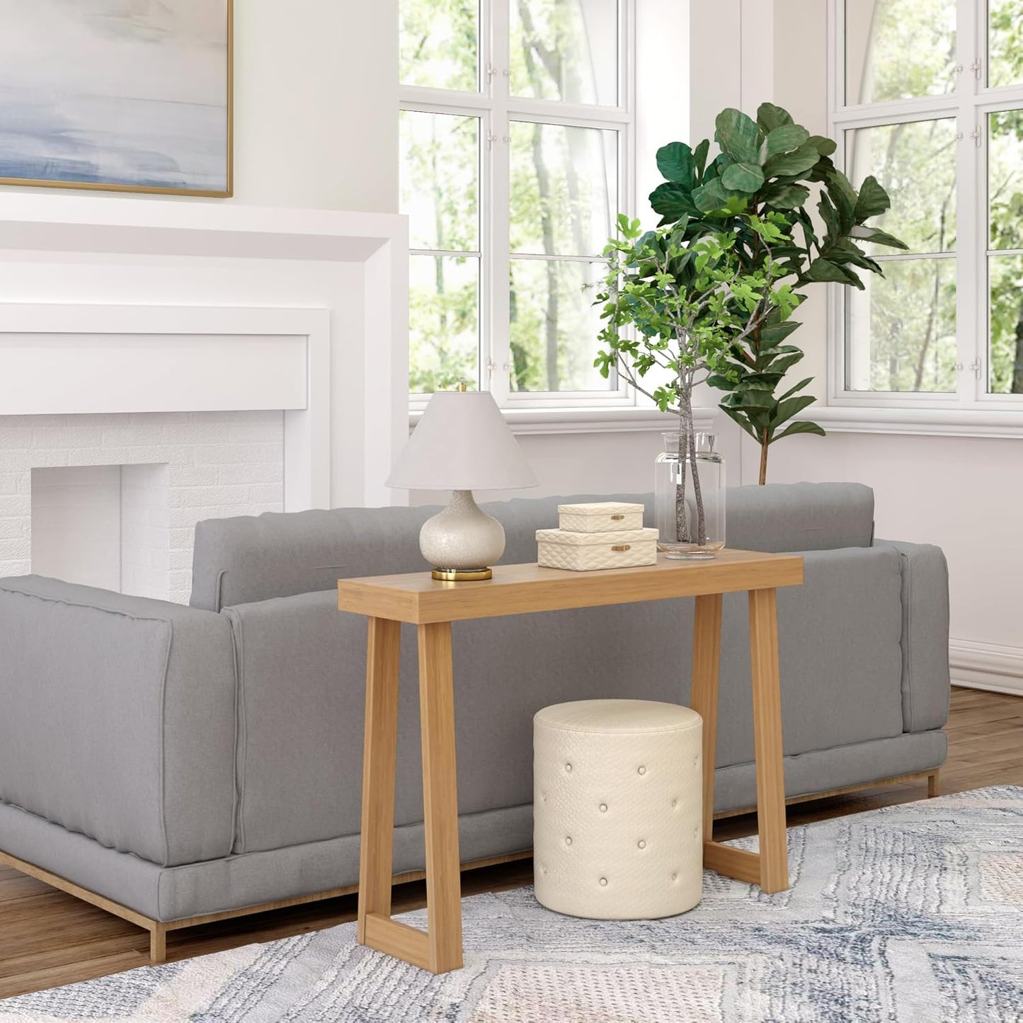 Plank+Beam Solid Wood Console Table, 46.25 Inch, Sofa Table, Narrow Entryway Table for Hallway, Behind The Couch, Living Room, Foyer, Easy Assembly, Pecan