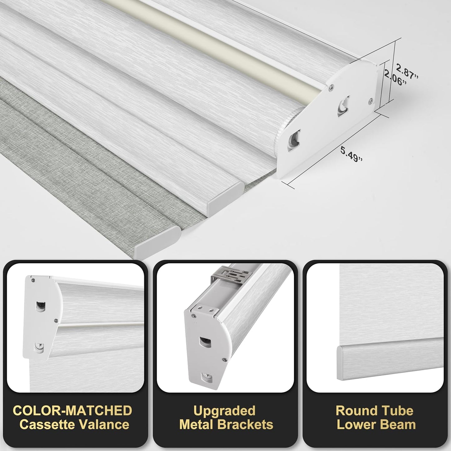 BERISSA Cordless Dual Roller Shades with Cassette Valance, Double Window Shades - Blackout and Light Filtering - Day and Night for Home Office Door. Linen Grey and White. 56 W x 44" H