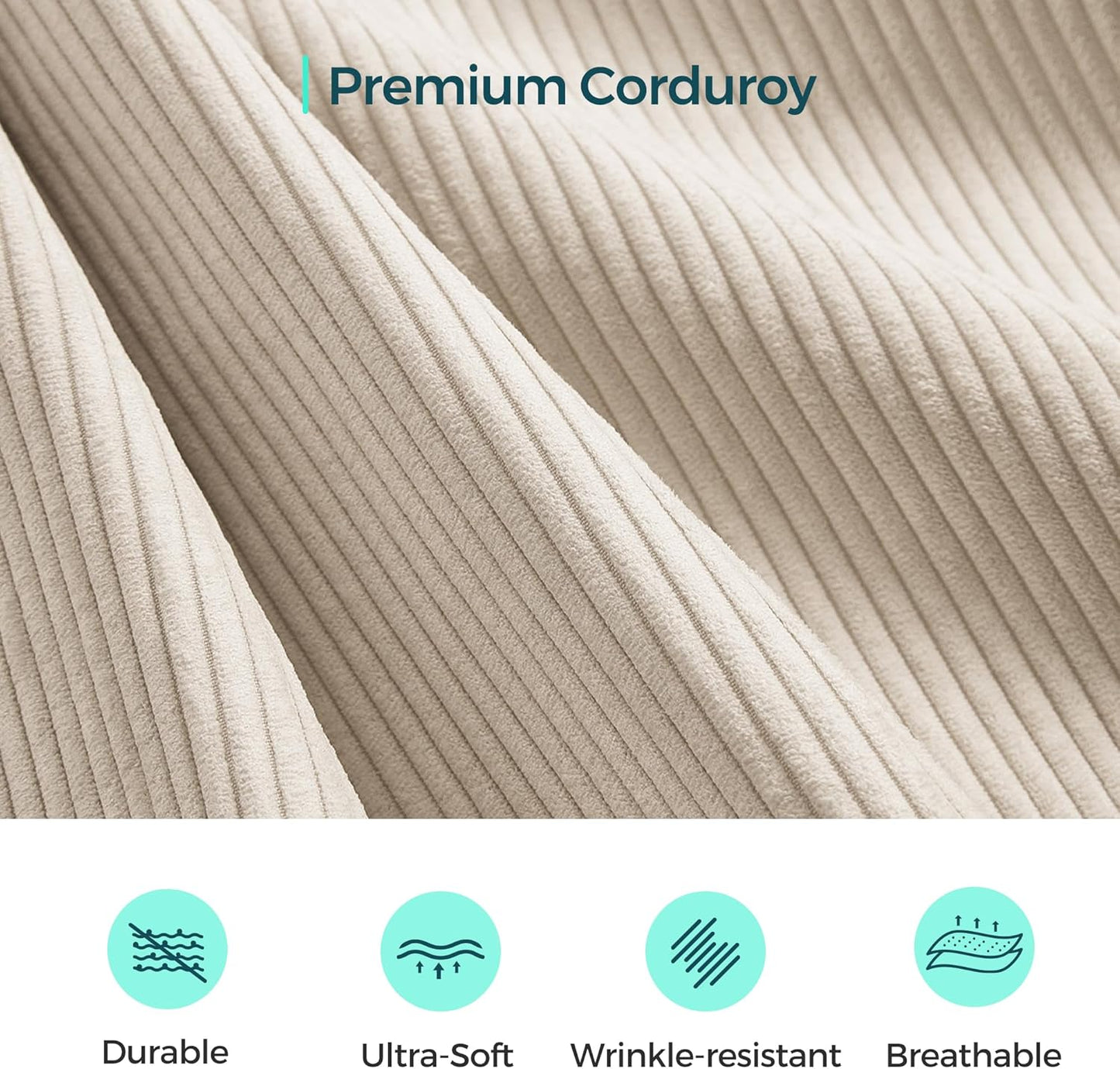 LINSY HOME Modular Sectional Sofa, 134" Boneless Couch L Shaped 4-Seat Sofa with Movable Ottoman, Corduroy Sectional Cloud Couches for Living Room, No Assembly Required, Beige