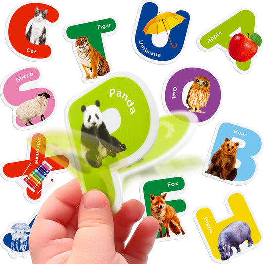 26 PCS Letter Gel Stickers - Thick, Removable Alphabet & Animal Window Clings for Toddlers. Great for Home, Classroom, Nursery Decor and Toddler Animal Party Supplies