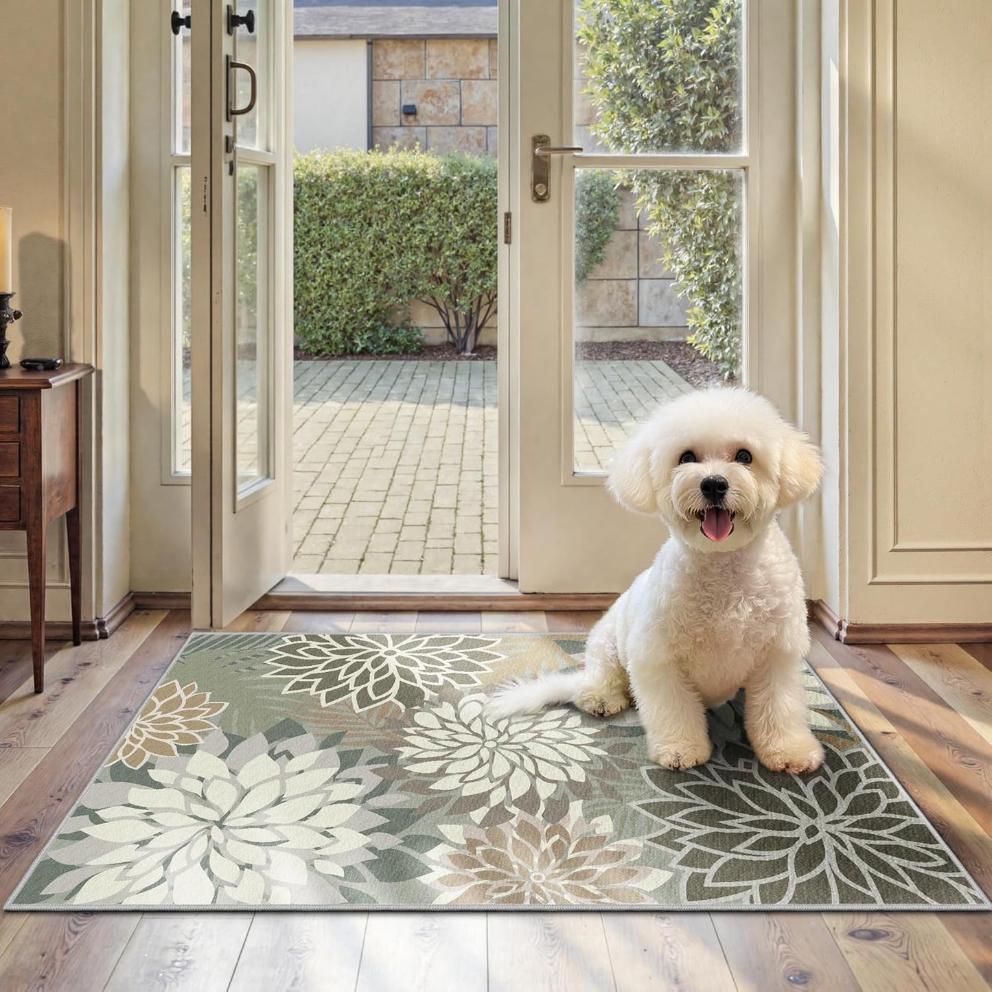 Area Rug 2x3 Brown White Washable Entry Small Rug Multicolored Tropical Botanical Modern Floral Indoor Kitchen Door Mat Entrance Carpet Non Slip for Bedroom Living Room, Porch