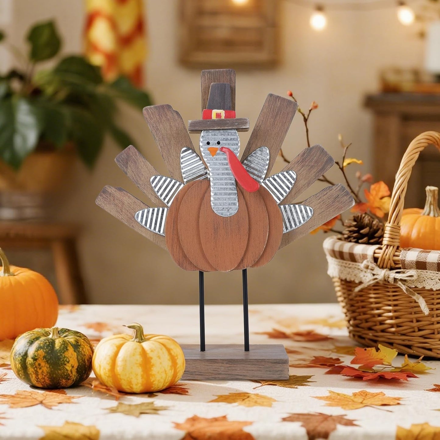 Zcaukya Thanksgiving Turkey Decoration, Wooden Indoor Standing Tabletop Turkey Decor for Home Office Bedroom Kitchen Thanksgiving Harvest Day Decorations