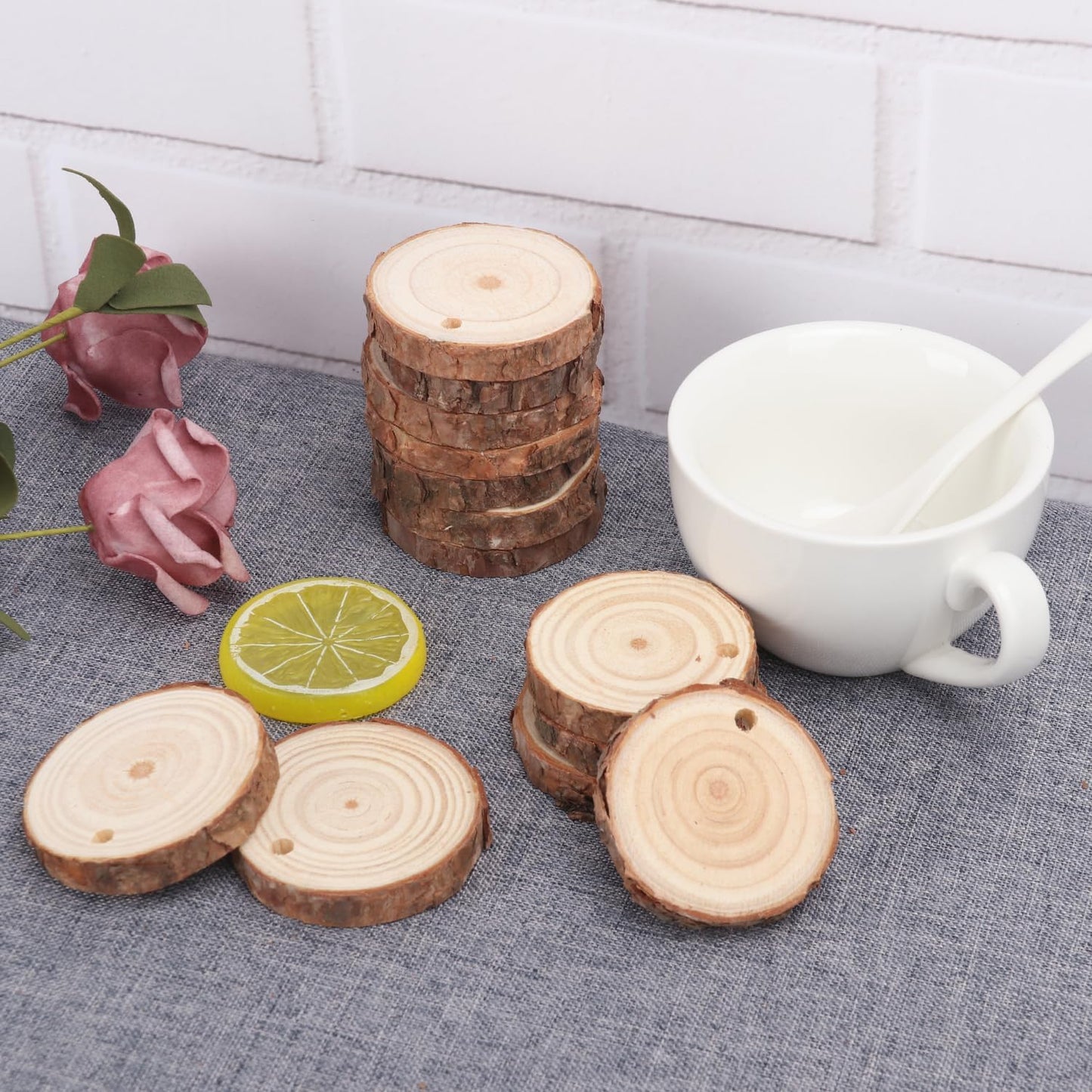 100 PCS 2.4-2.8 Inch Unfinished Wood Slices, Natural Wood Slices, Predrilled with Hole Wood Slice for DIY Arts Craft Christmas Ornaments