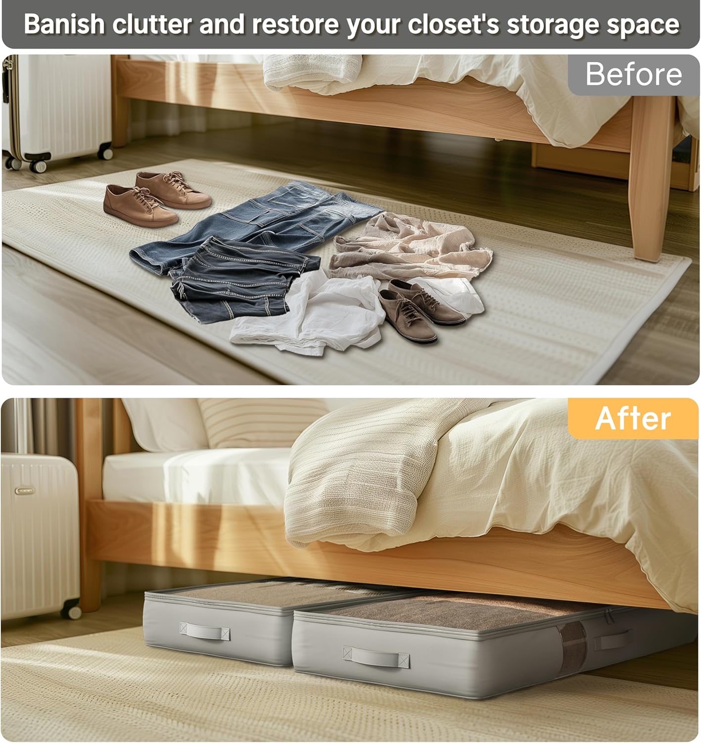 Under Bed Storage Containers with Window, Closet Organizers and Storage Bags, Foldable Underbed Storage Bags for Blankets, Clothing, Comforter, Linen Sheets, Wrapping Paper, 3 Pack, Grey