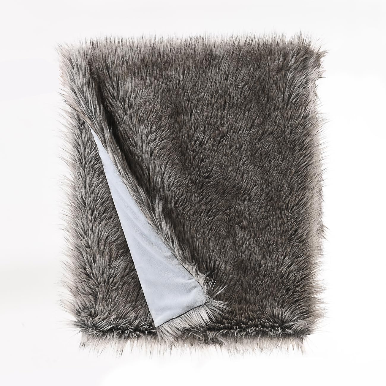 HORIMOTE HOME Luxury Plush Faux Fur Throw Blanket, Long Pile Grey with Black Tipped Blanket, Super Warm, Fuzzy, Elegant, Fluffy Decoration Blanket for Couch, Armchair, Sofa and Bed, 60''x 80''
