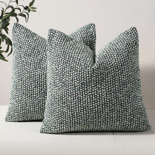 Striped Throw Pillow Covers 18x18 Set of 2 Green Textured Boucle Chic Morden Boho Accent Farmhouse Square Decorative Couch Pillow Covers for Home Decor Bed Sofa Living Room
