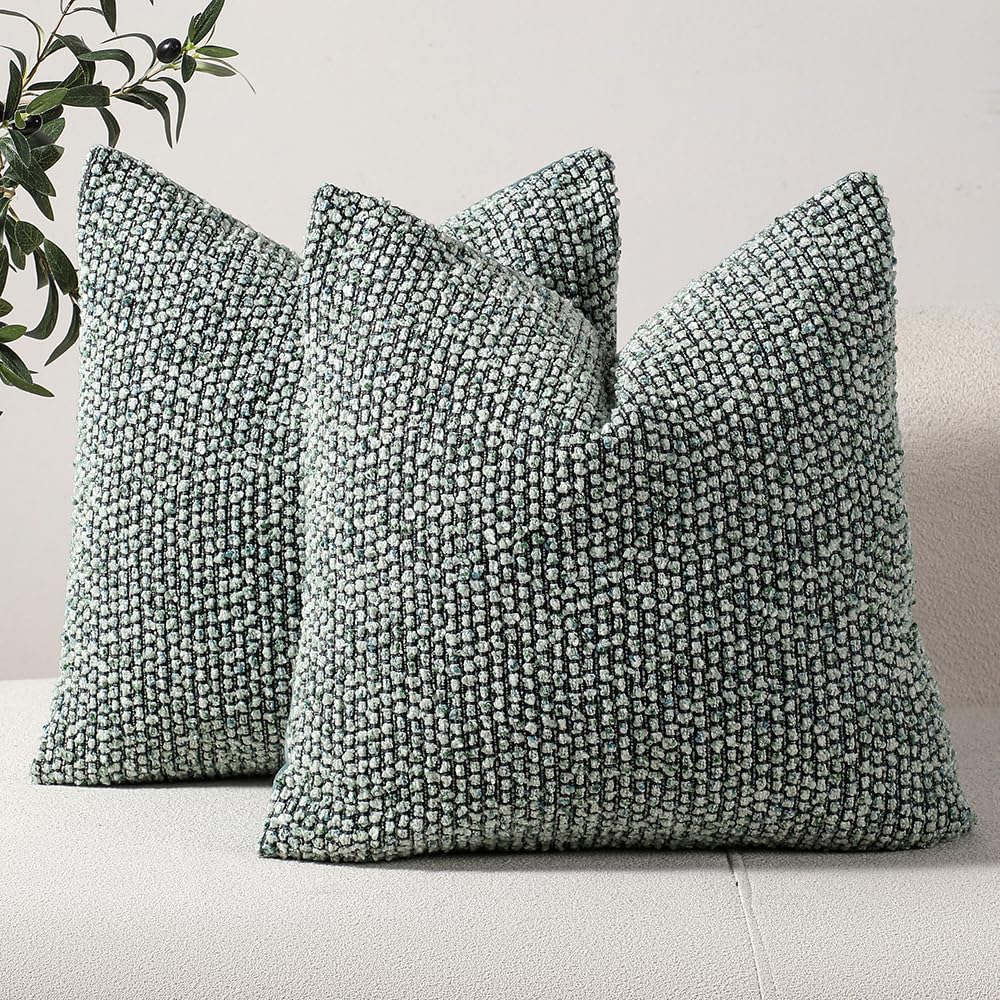 Striped Throw Pillow Covers 20x20 Set of 2 Green Textured Boucle Chic Morden Boho Accent Farmhouse Square Decorative Couch Pillow Covers for Home Decor Bed Sofa Living Room