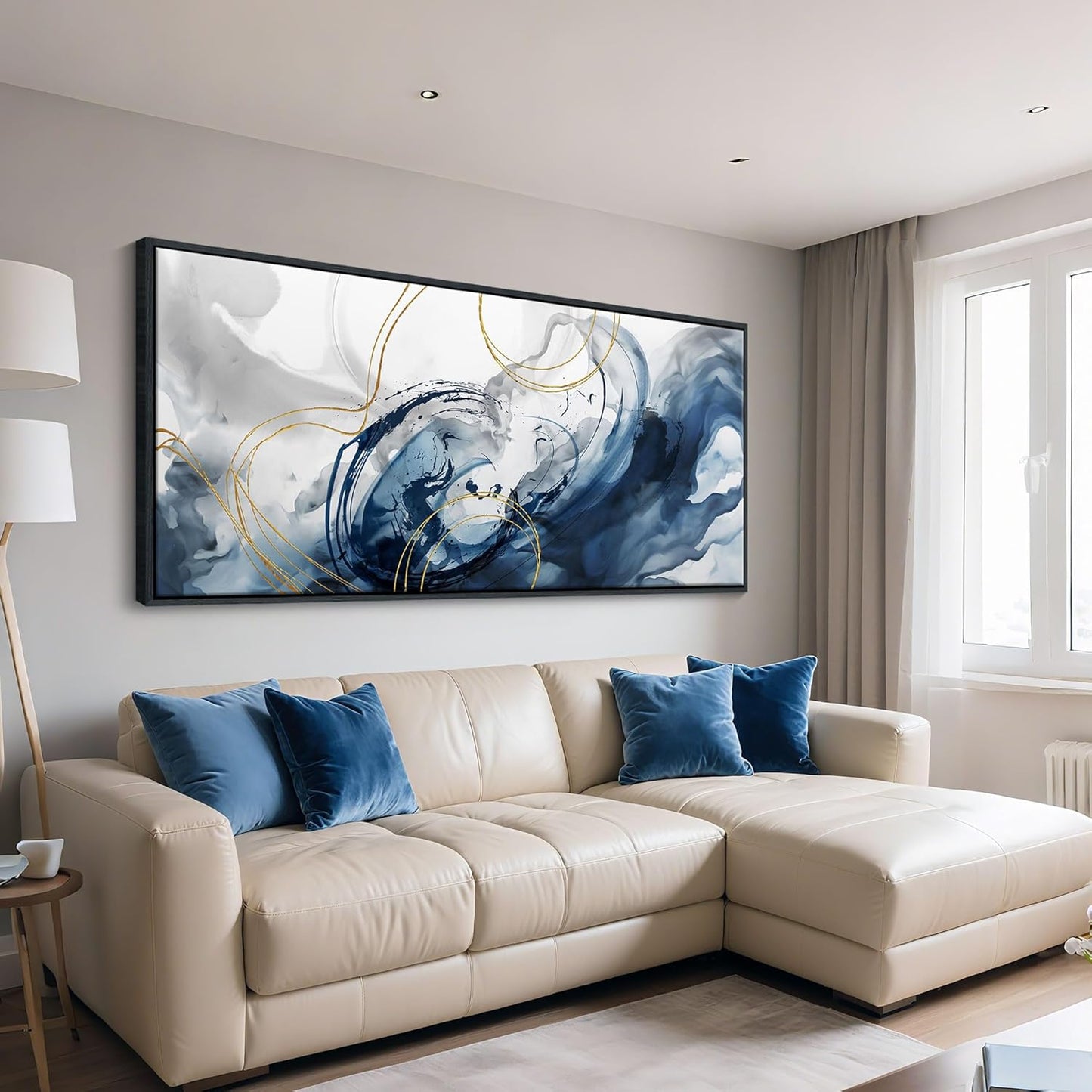 Mofutinpo Blue Abstract Wall Art Large Canvas Wall Decor Modern Home Decor Office Wall Decor Home Decorations for Living Room Navy Blue Minimalist Bedroom Artwork 31×70IN