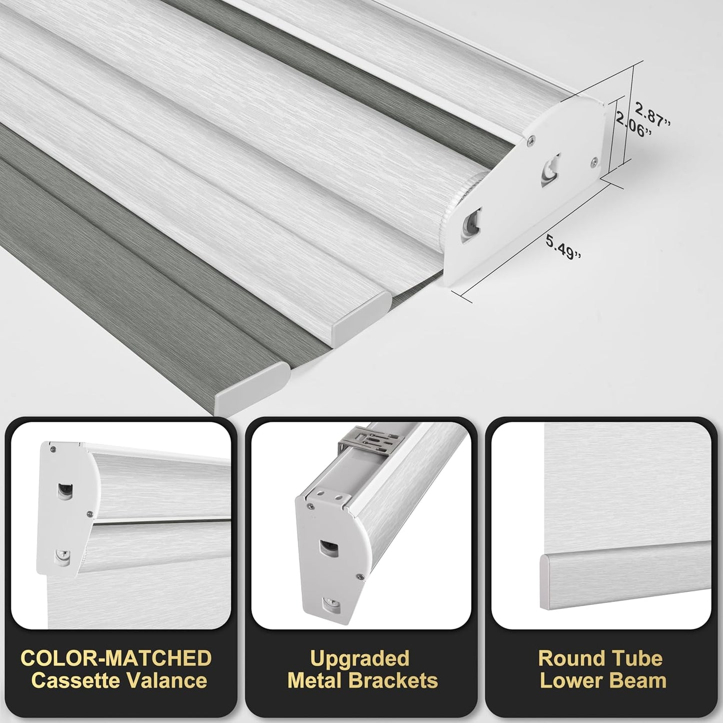 BERISSA Cordless Dual Roller Shades with Cassette Valance,Double Window Shades Blackout and Light Filtering Shades,Day and Night Roller Shades for Home Office Door.Grey and White.76 W x 72" H