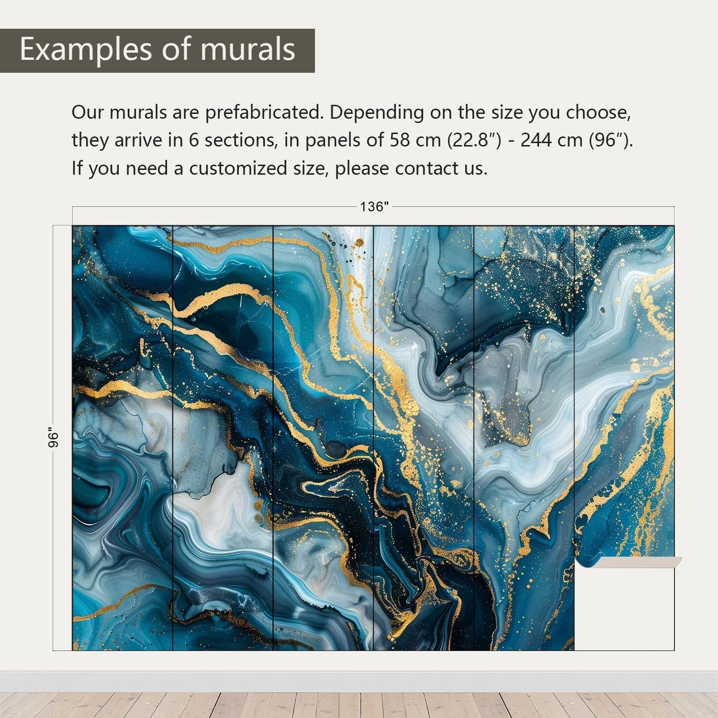 AFZEVEB-Blue and Gold Marble Wallpaper Abstract Art Wall murals for Bedroom 136"x96" (Not Peel and Stick)