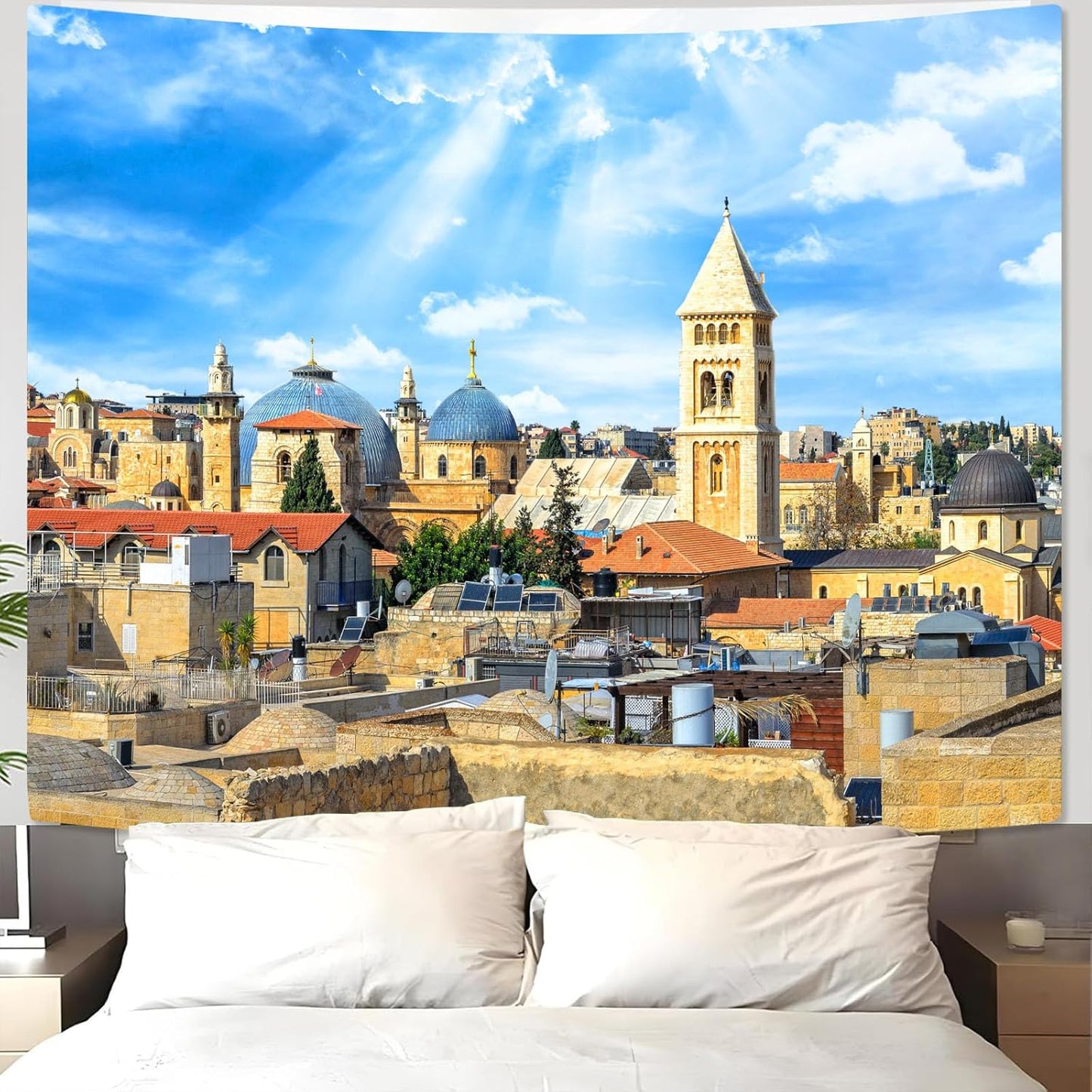 AMM Western Wall Tapestry Jerusalem Old City Church Tapestry for Bedroom Aesthetic Mediterranean Landscape Tapestries Wall Hanging for Living Room Dorm Office 80 x 60 Inch