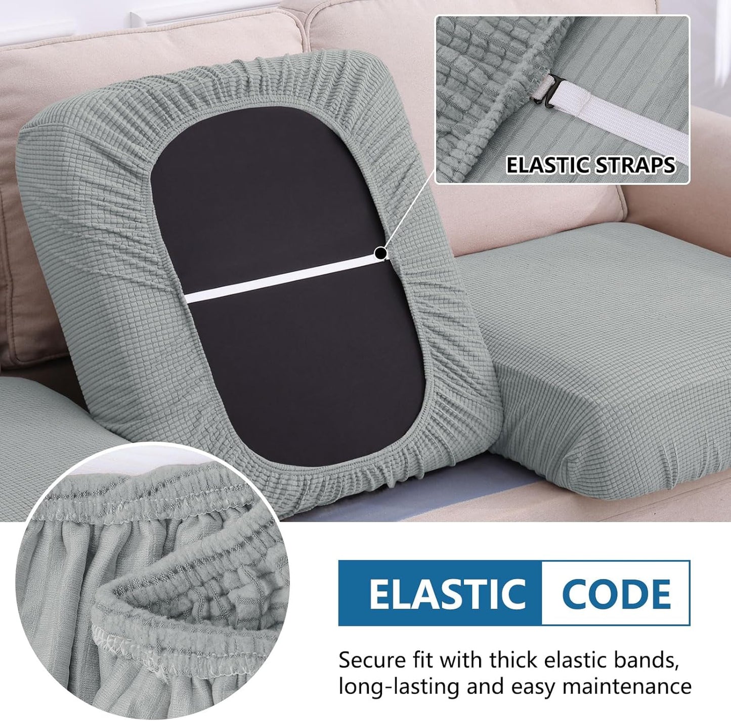 hyha Waterproof Couch Cushion Covers for Pets, Non Slip Sofa Seat Cover for Dogs Washable, Soft Thick Stretch Jacquard Fabric, Sofa Slipcovers with Elastic Bottom (1 Piece for Large, Light Grey)