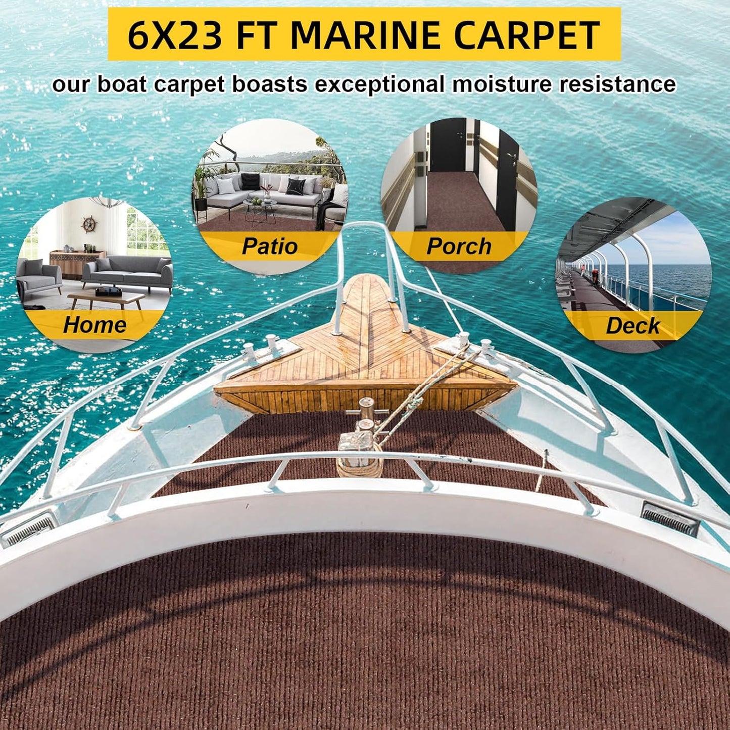 Marine Carpet,6 FT x 23 FT Brown Indoor Outdoor Carpet 0.2" Thick Boat Carpet with Water-Proof TPE Backing, Non-Slide Outdoor Marine Carpet Roll for Home, Patio, Porch, Deck
