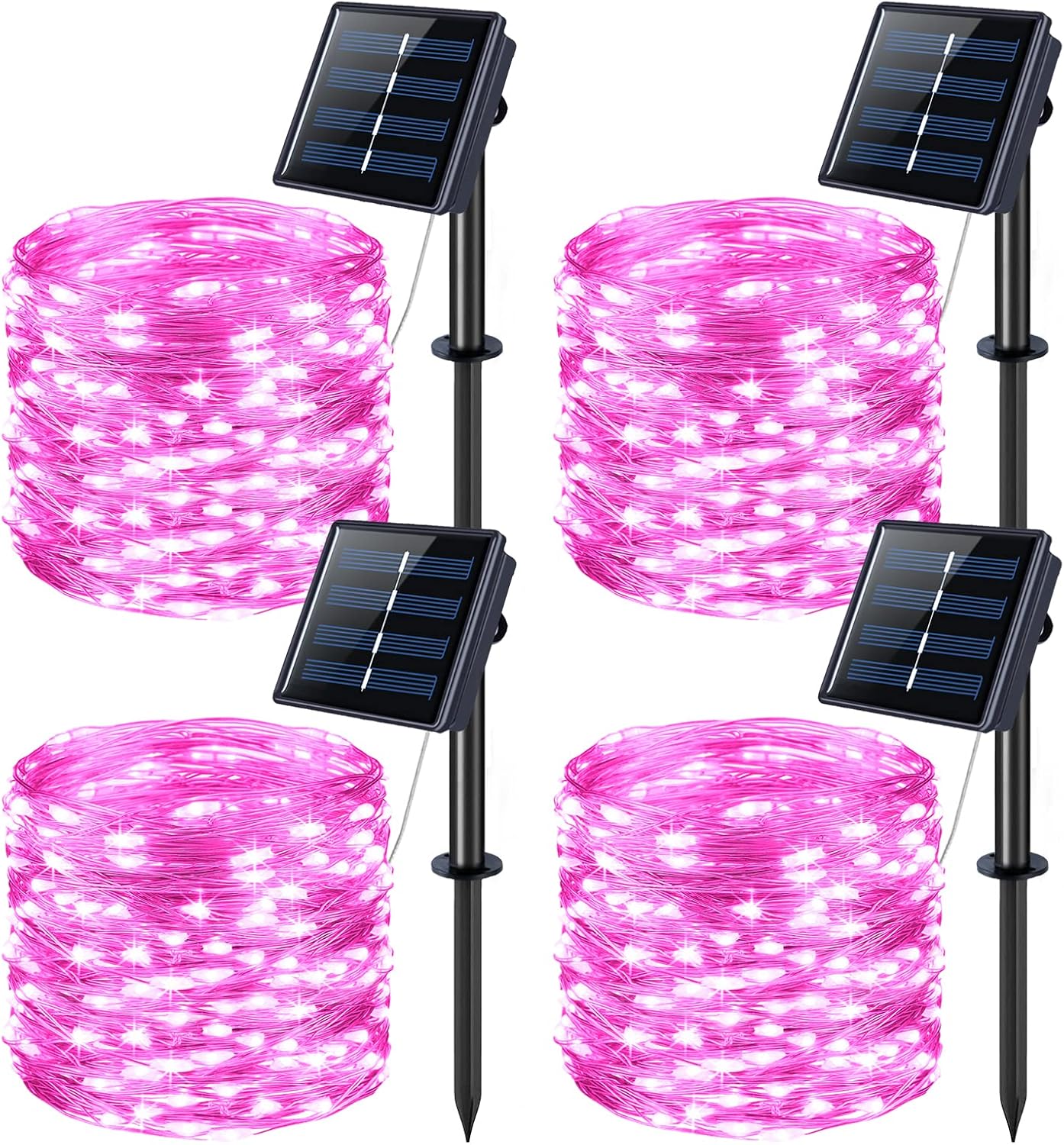 JMEXSUSS 4 Pack Pink Solar Lights, Each 33ft 100 LED Solar String Lights Outdoor Waterproof, 8 Modes Copper Wire Pink Fairy Light for Yard Patio Garden Party Wedding Decorations