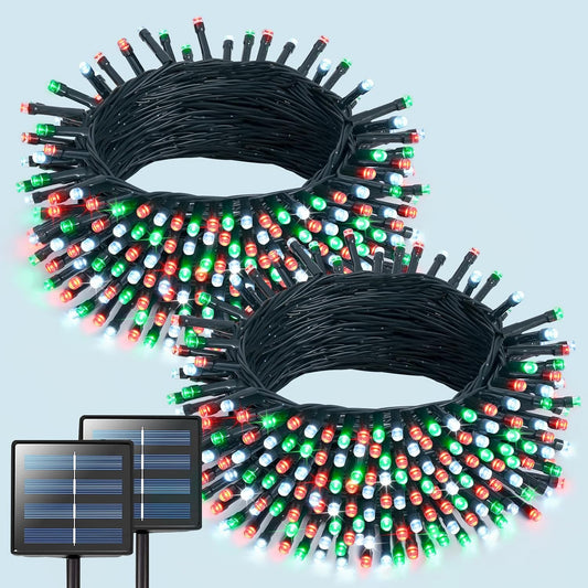 JMEXSUSS 2 Pack Red White and Green Solar Christmas Lights, Total 400 LED 151FT Solar String Lights Outdoor Waterproof, 8 Modes Solar Lights for Outside Tree Patio Christmas Decorations