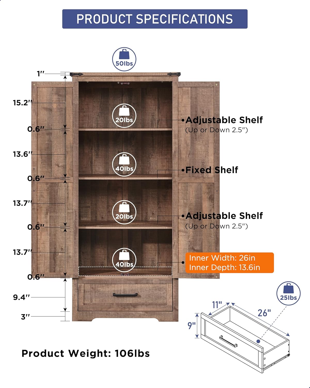 Farmhouse Kitchen Pantry Cabinet - 72" Tall Wood Kitchen Storage Cabinets with Adjustable Shelves & 2 Barn Doors & Drawer, Versatile Storage for Dining Room, Bathroom, Utility Room, Light Brown