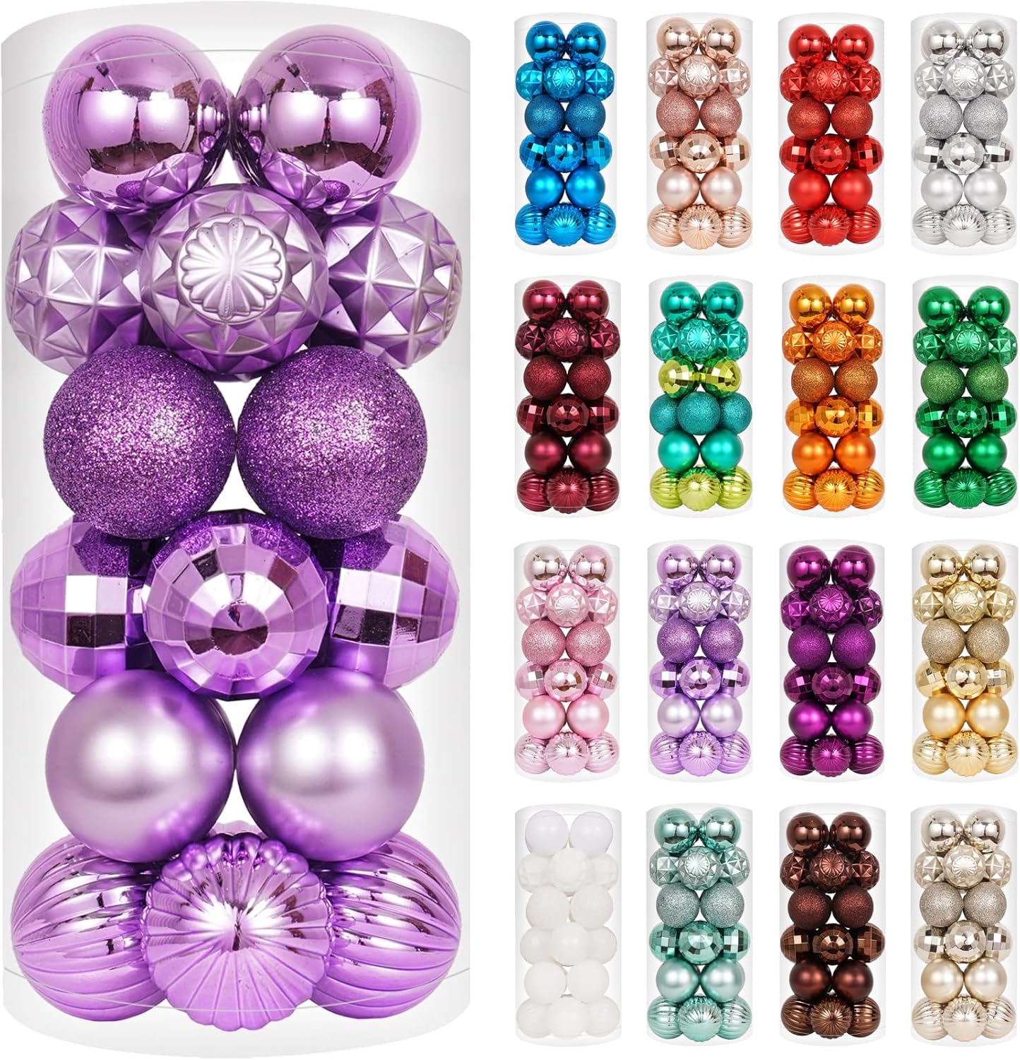 XmasExp 24ct Christmas Ball Ornaments Shatterproof Christmas Ornaments Set Decorations for Xmas Tree Balls Halloween Decorations (1.57''/40mm, Light Purple)
