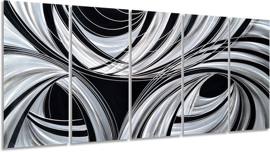 Yihui Arts Black and White Metal Art Wall Decor Hand Crafted Abstract Aluminum Artwork Modern Wall Sculpture Home Accent for Living Room Bedroom Dinning Decor