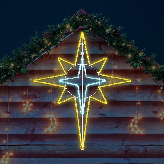 43'' Christmas Star of Bethlehem LED Star Hanging Lights Nativity Holy Family Light for Door Window Porch Wall Decoration Plug Operated Lighted Hanging Tree Topper(White, Warm Light)