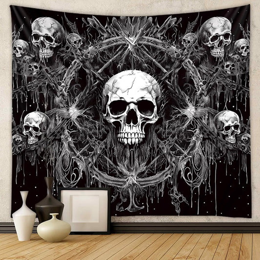 Tapzen Gothic Black and White Wall Tapestry - Dark Skeleton Horror Design - Aesthetic Cool for Bedroom, Living Room, Dorm (60 x 60 inches)