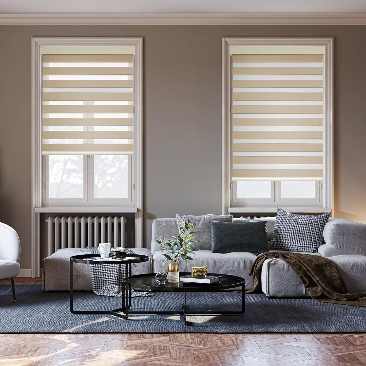 HESTIA Cordless Zebra Blinds Light Filtering Roller Shades UV Blocking Blackout Privacy Indoor Window Shades for Home Office Day and Night, Beige,36" W x 54" H