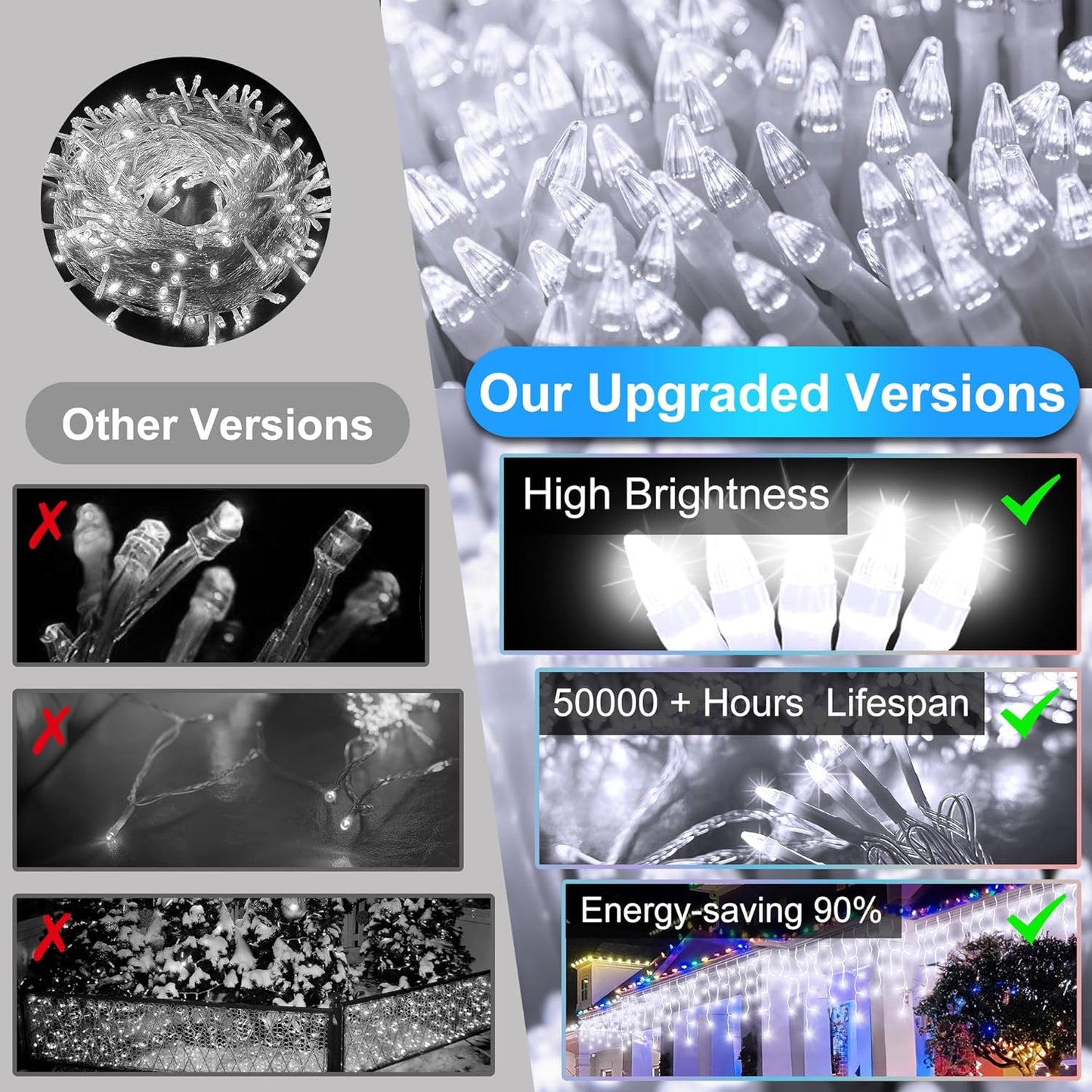 1620LED 164ft Christmas Lights, 360Drops 12 Modes Cool White Christmas String Lights Outdoor Dimmable, Waterproof Christmas Decoration Fairy Lights with Timer for Indoor Eaves Party Patio Window Fence