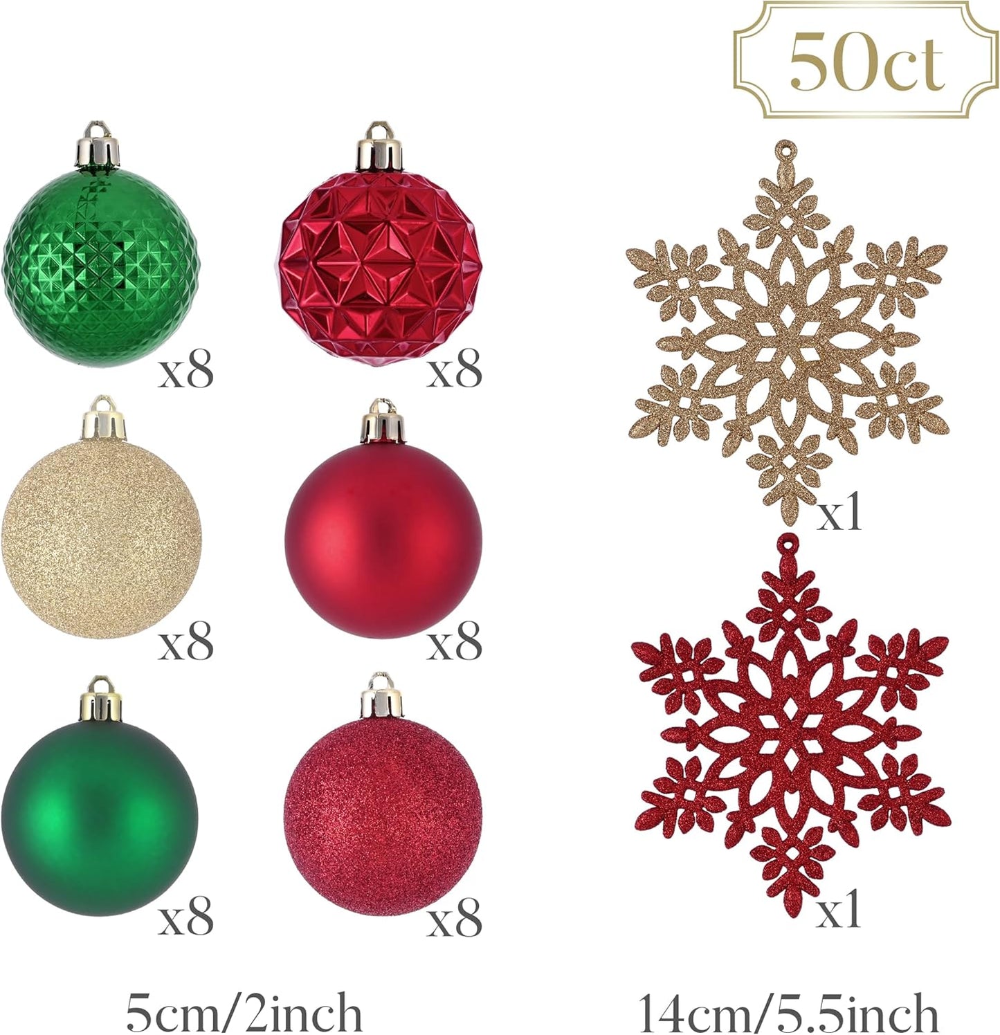 Valery Madelyn Christmas Tree Decorations Ornament Set for Fall Halloween, 50ct 2 Inches Red Green and Gold Shatterproof Christmas Ball Ornaments Hanging Xmas Holiday Party Decor