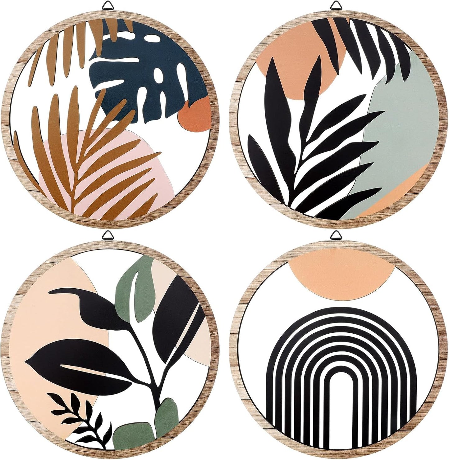 Qunclay 4 Pieces Boho Wall Art Wooden Bohemian Wall Decor Hanging Art Nursery Decor Farmhouse Geometric Hanging 10 Inch Aesthetic Wood Minimalist for Apartment Bedroom(Elegant)