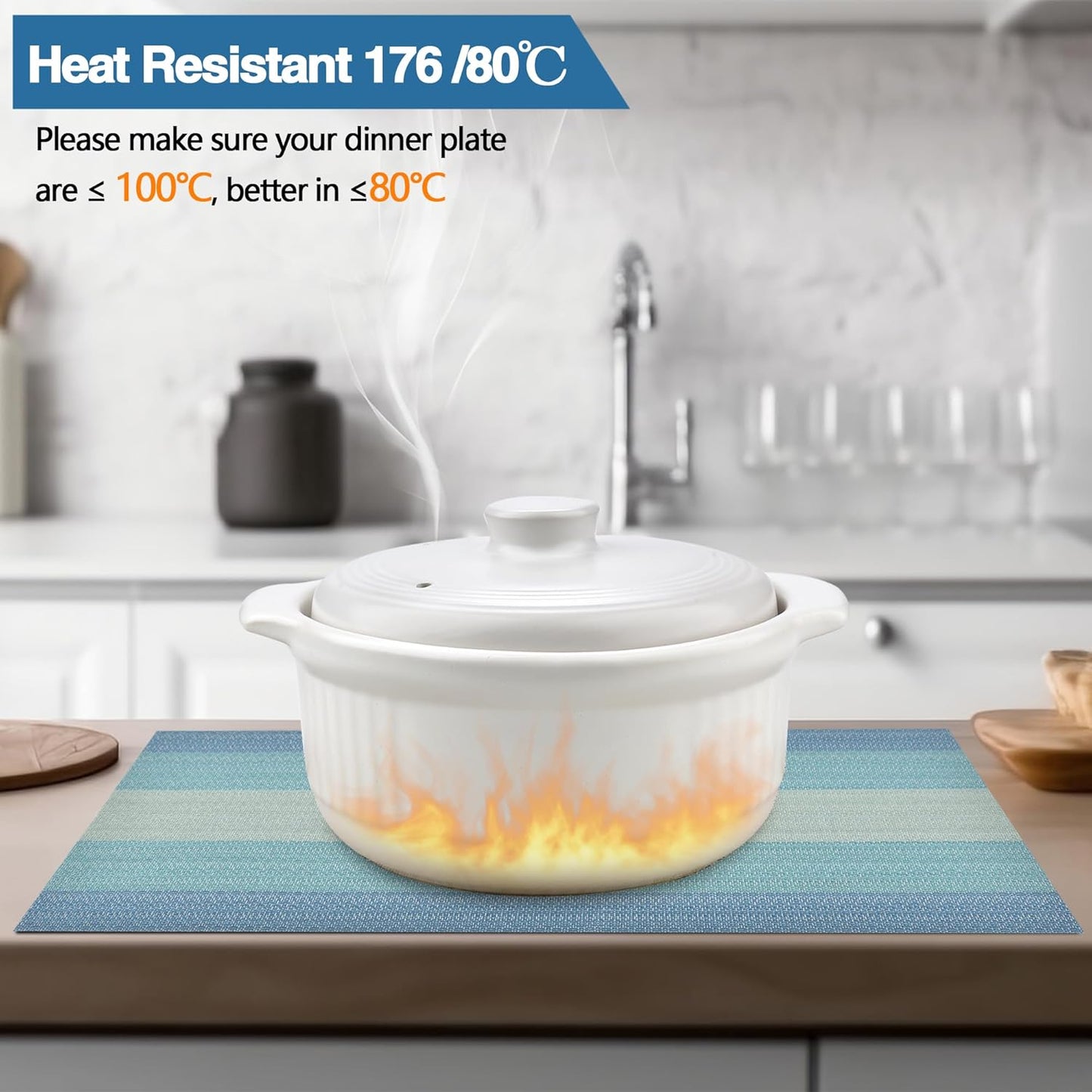 Placemats Set of 6 - Easy Clean Washable Vinyl Placemats - Wipeable Heat Resistant Table Mats for Dining Table - 17.7x11.8 Inch (6, Blue Gradient)