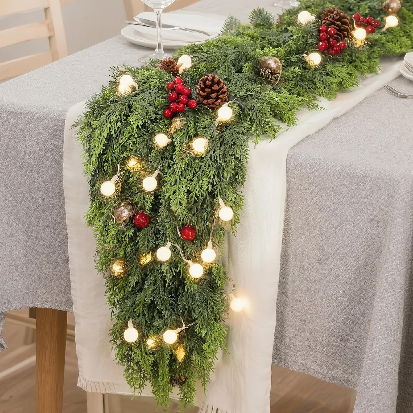 6FT Real Touch Cedar Garland for Fireplace - Artificial Christmas Garlands Realistic Faux Greenery Fake Pine Needles Garland for Holiday,Table, Window,Mantel,Stairs, Home,Indoor Outdoor Decor (1PCS)