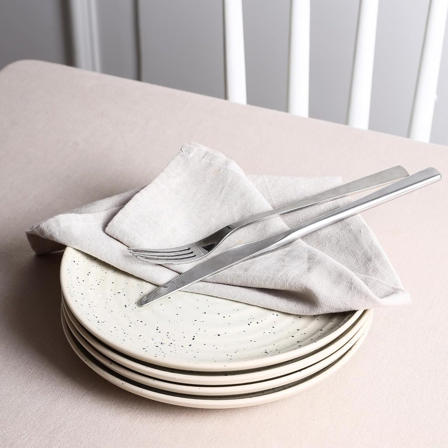 Stone Lain Dua 4-Piece Dinner Plate Set Stoneware, White