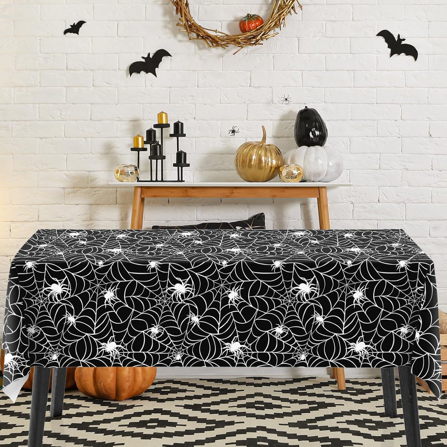Whaline 4 Pcs Halloween Plastic Tablecloths Colored Spider Web Disposable Table Cover Spiderweb Rectangle Table Cloth for Trick or Treat Holiday Party Decor, 54 x 108 Inch